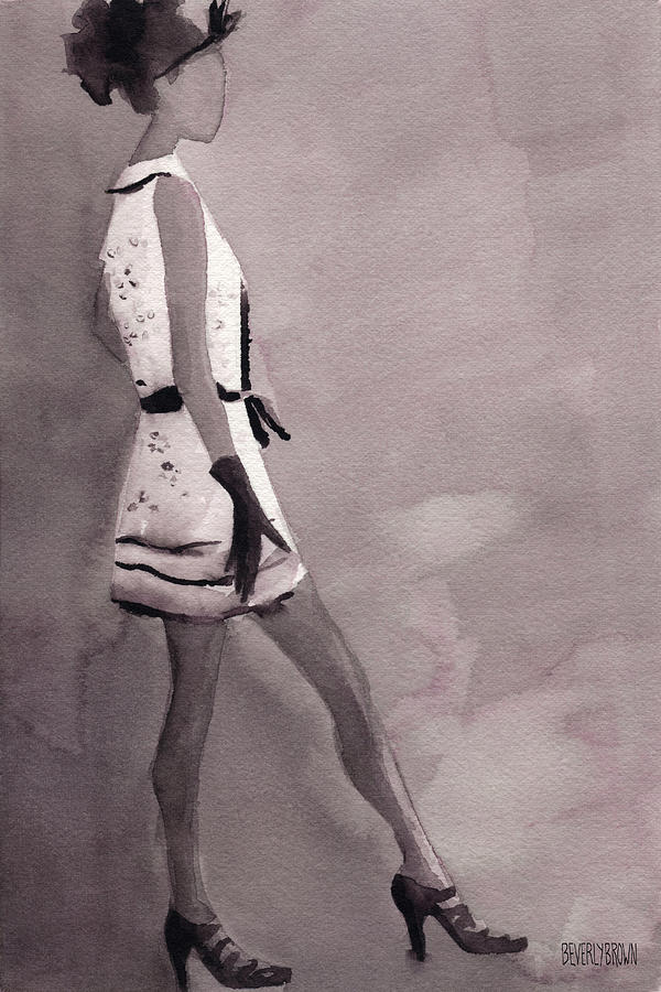 Black And White Painting - Woman in a Black and White Mini Dress Fashion Illustration Art Print by Beverly Brown