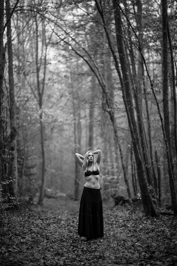 Black And White Photograph - Woman In A Forrest by Ralf Kaiser