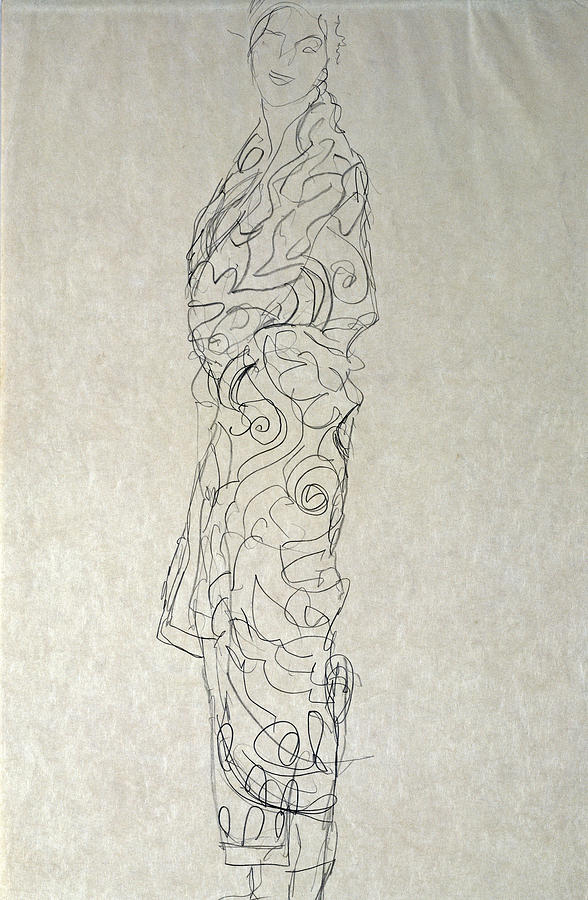 Gustav Klimt Drawing - Woman In A Kimono by Celestial Images