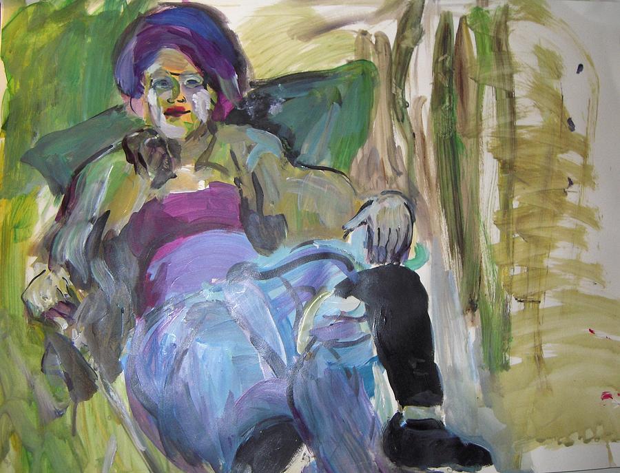 Acrylic Painting - Woman in A Purple Hat by Elaine Schloss