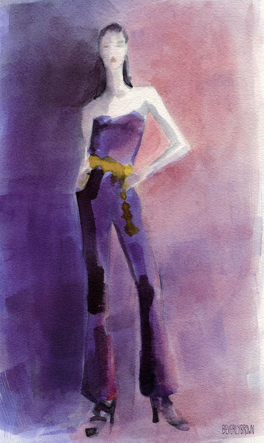 Woman in a Purple Jumpsuit Fashion Illustration Art Print Painting by Beverly Brown