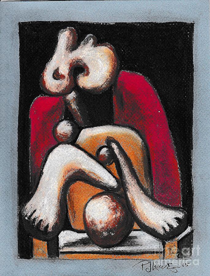 Woman in a red armchair Pastel by PJ Lewis