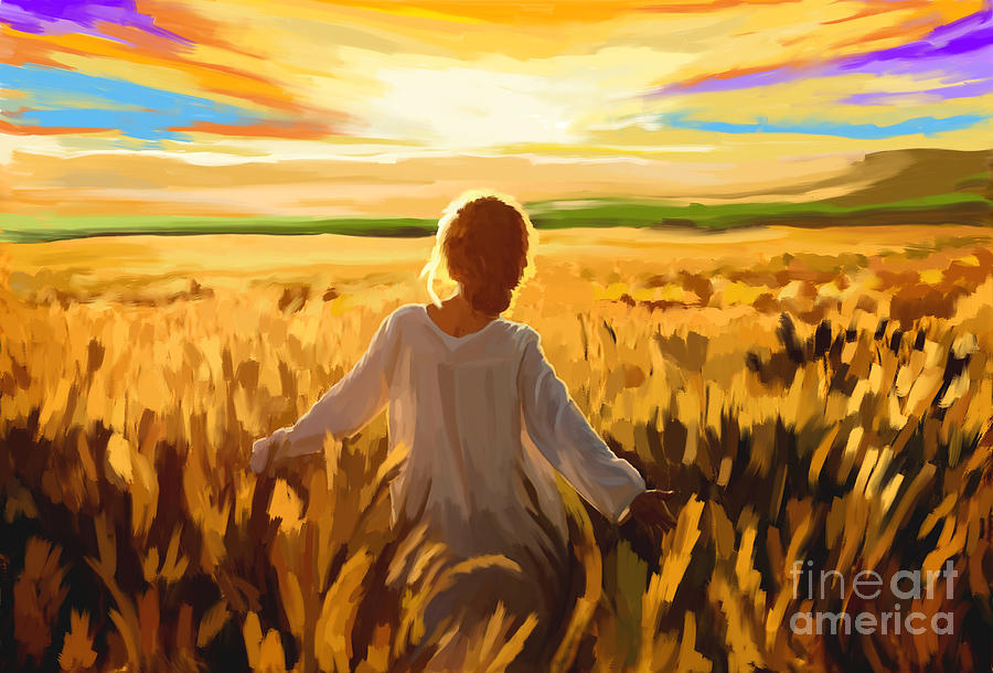 Woman In A Wheat Field Painting by Tim Gilliland