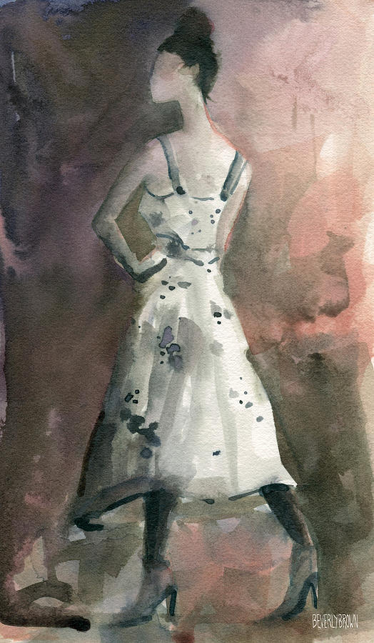 Woman in a White Dotted Dress Fashion Illustration Art Print Painting by Beverly Brown