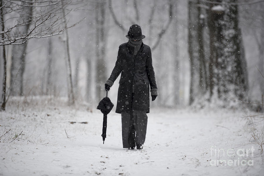 Winter Photograph - Woman in a winter forest by Mats Silvan
