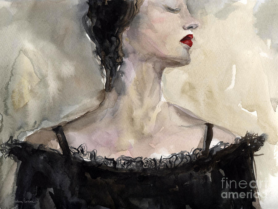Woman in black watercolor portrait Painting by Svetlana Novikova