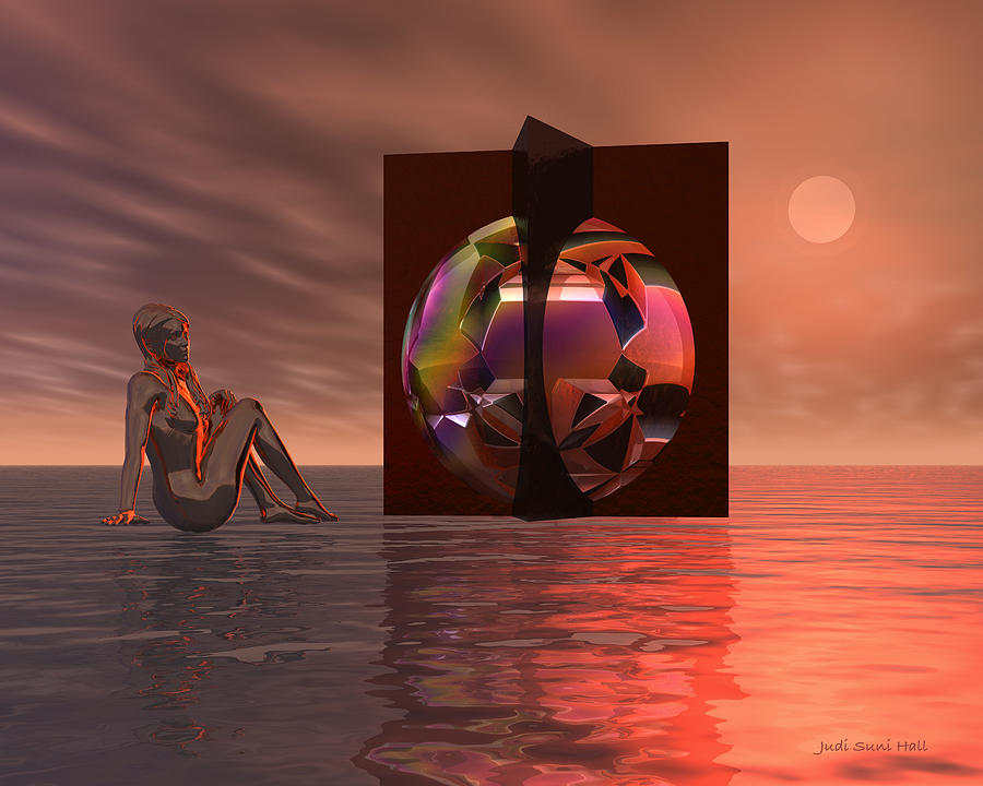 Sunset Digital Art - Woman in Contemplation Nude by Judi Suni Hall