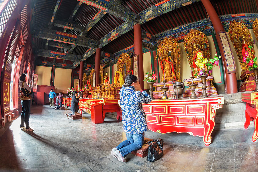 Woman In Front Of Altar, Lama Temple Photograph by Peter Adams