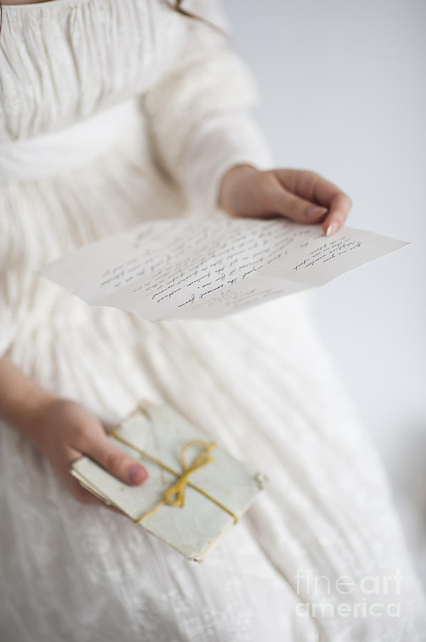 Woman In Historical Clothing Holding A Vintage Letter And Envelo Photograph by Lee Avison