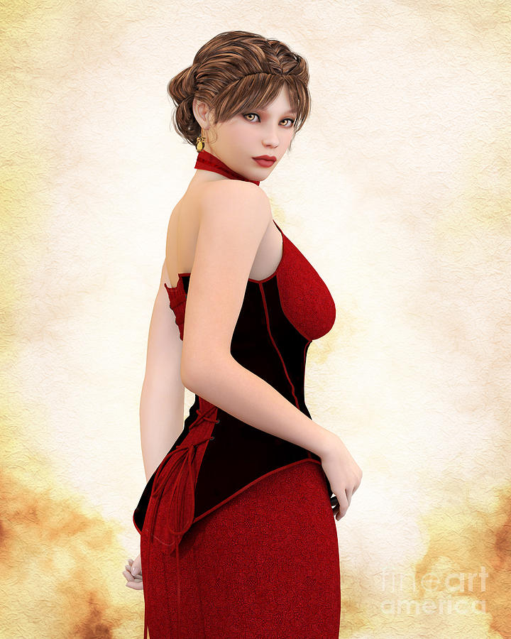 Portrait Digital Art - Woman in Red by Elle Arden Walby
