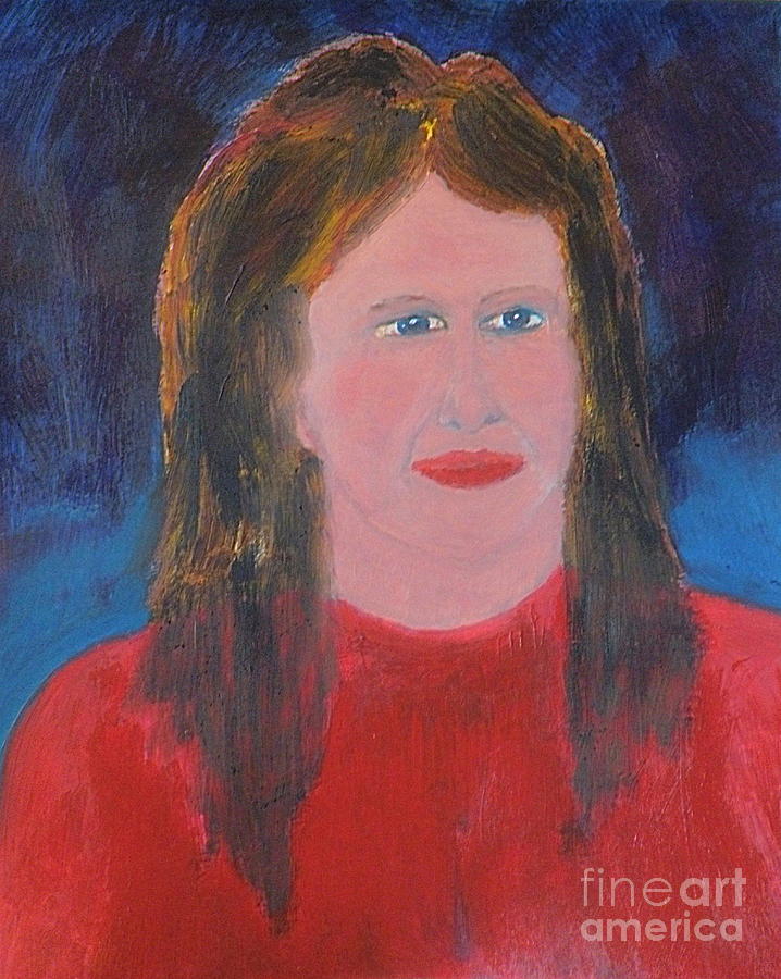 Woman in red sweater 1 Painting by Richard W Linford