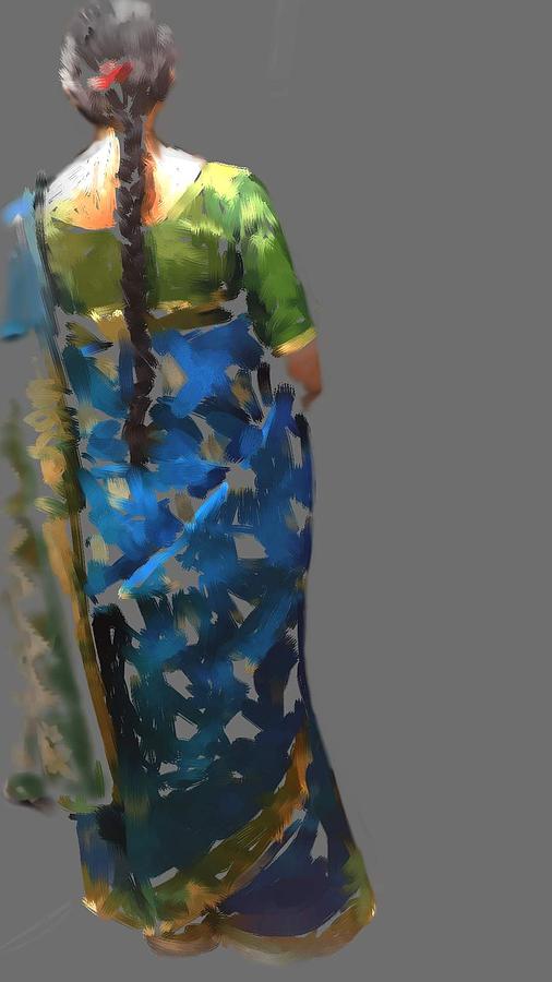 Flowers Still Life Digital Art - Woman in Saree by Usha Shantharam