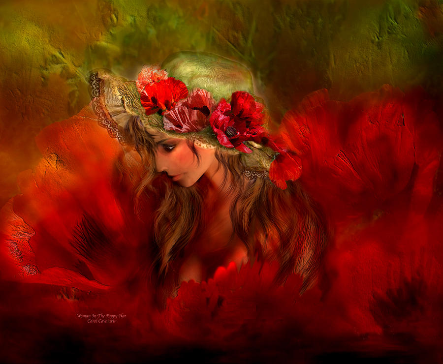 Woman In The Poppy Hat Mixed Media by Carol Cavalaris