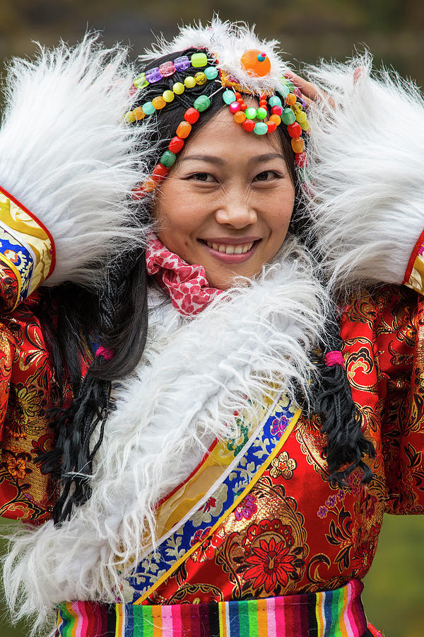 Woman In Tibetan Traditional Costume Photograph by Peter Adams
