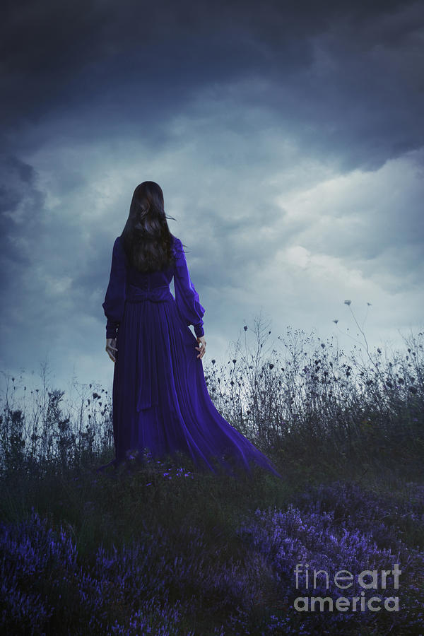 Woman in velvet dress on hill  Photograph by Sandra Cunningham