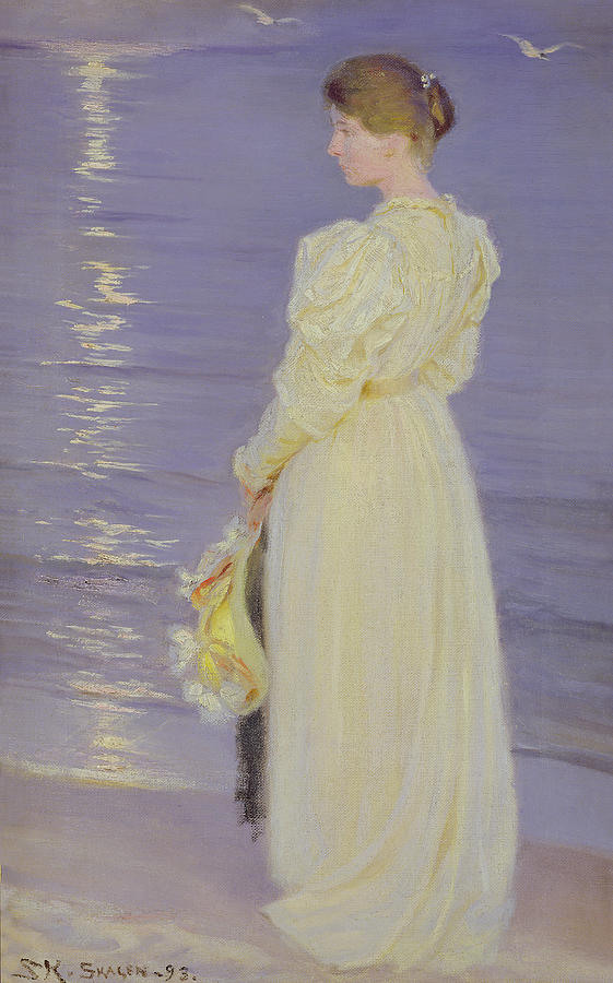 Sunset Photograph - Woman In White On A Beach, 1893 by Peder Severin Kroyer