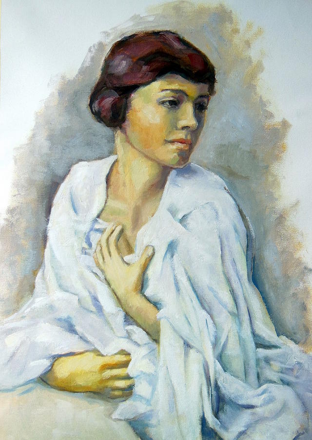 Woman Painting - Woman in white painting by Johannes Strieder