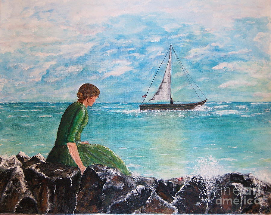 Woman Looking Out To Sea Painting by Tamyra Crossley