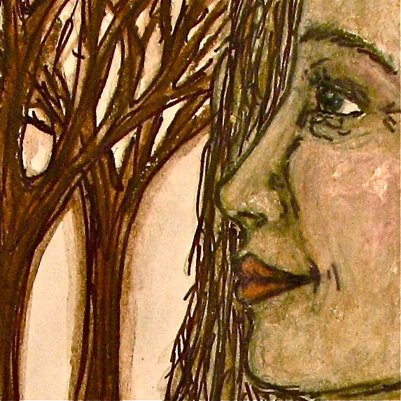Watercolor Painting - Woman of the Forest Detail Two by Sandy Tolman