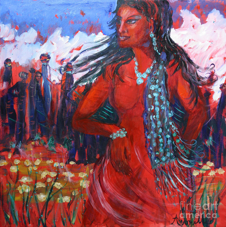 Red Woman Painting - Woman Of The Whispering Wind by Avonelle Kelsey Red Woman Painting - Woman Of The Whispering Wind by Avonelle Kelsey