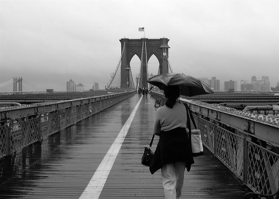 Woman on Brooklyn Bridge Photograph by Victoria Lakes