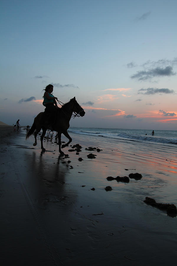 Sunset Photograph - Woman on horse by Isabel Poulin