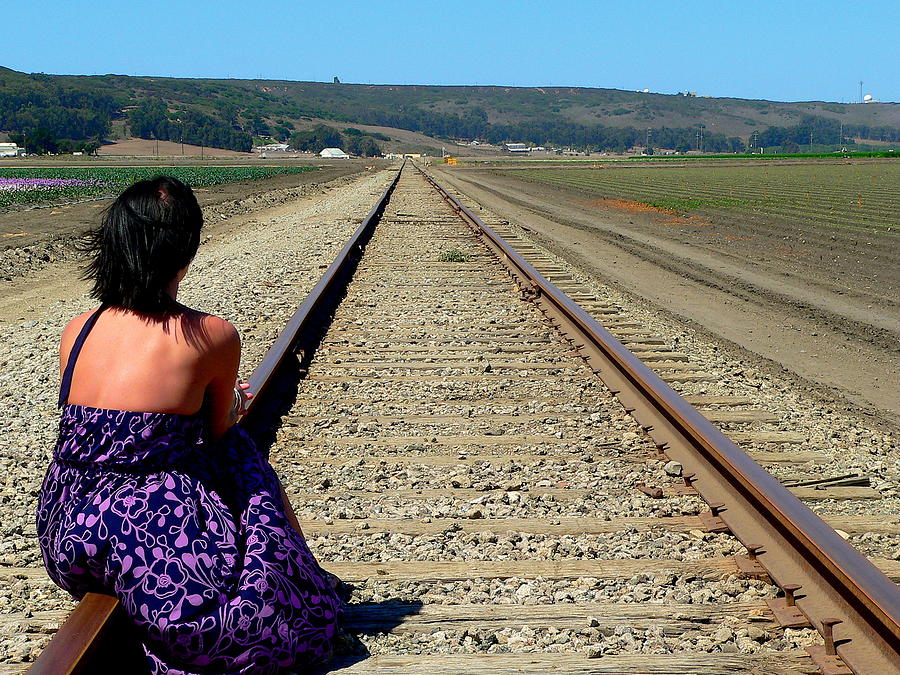 Woman On Railroad Tracks Photograph by Jeff Lowe