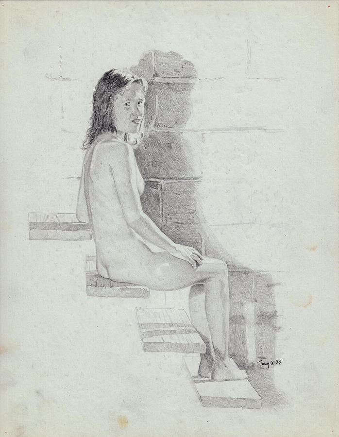 Woman on Steps Drawing by Robert Tracy