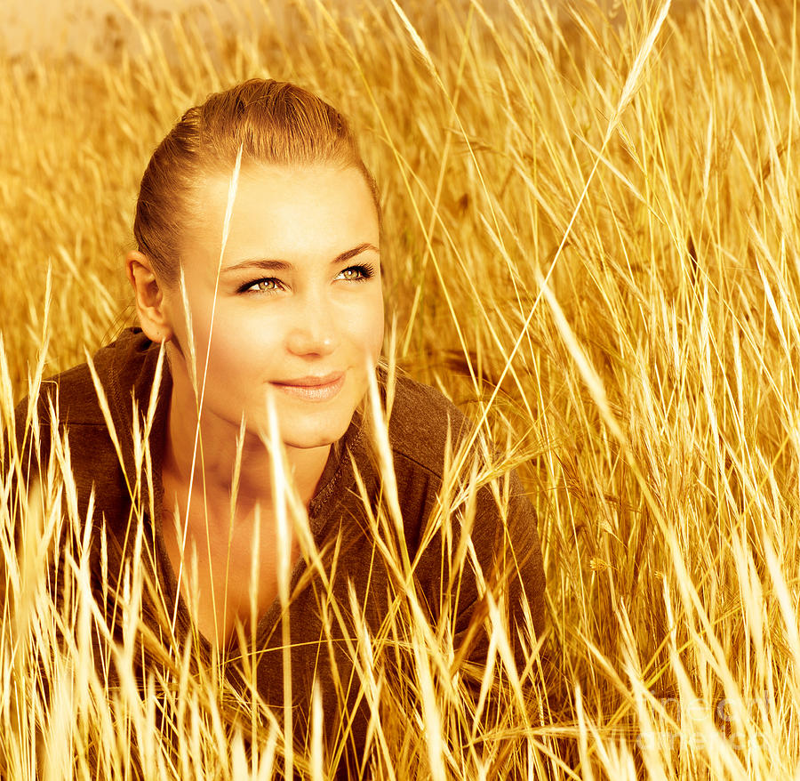 Woman on wheat field Photograph by Anna Om