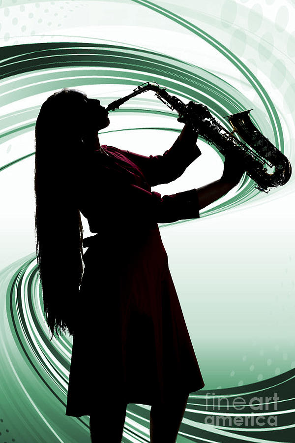 Woman or Girl Playing Saxophone in Silhouette Color 3140.02 Photograph by M K Miller