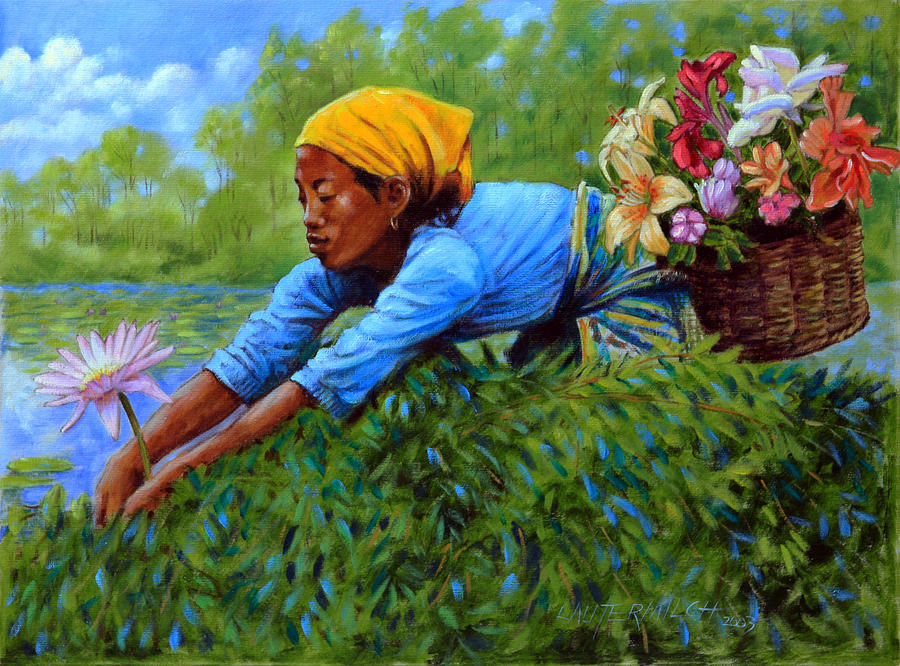 Woman Picking Flowers Painting by John Lautermilch