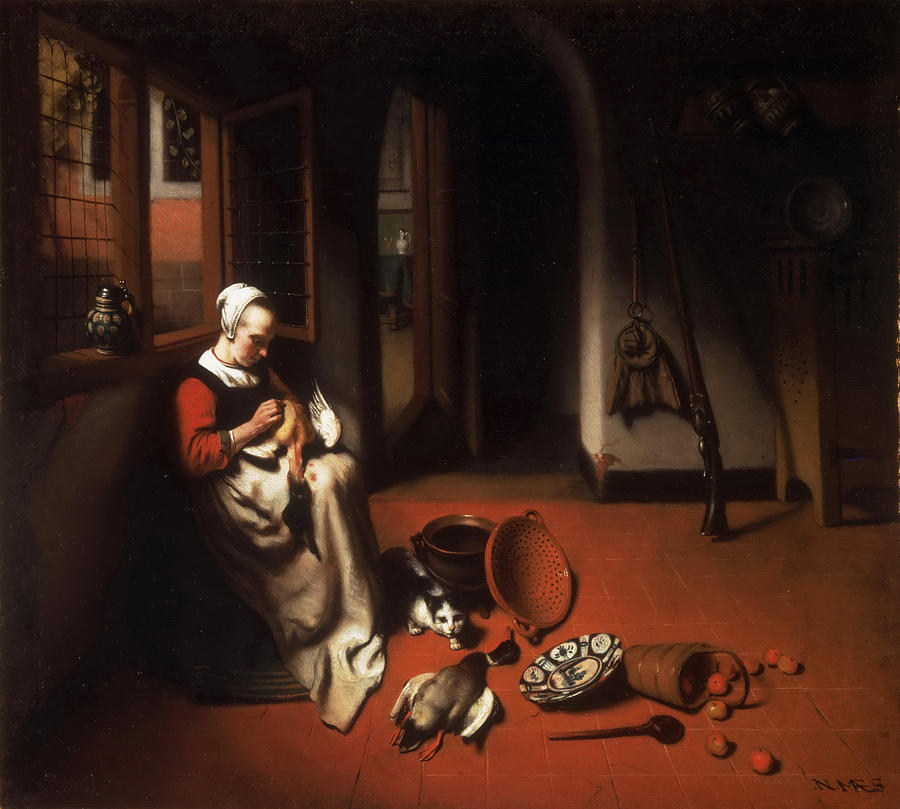 Woman Plucking a Duck Painting by Nicolaes Maes