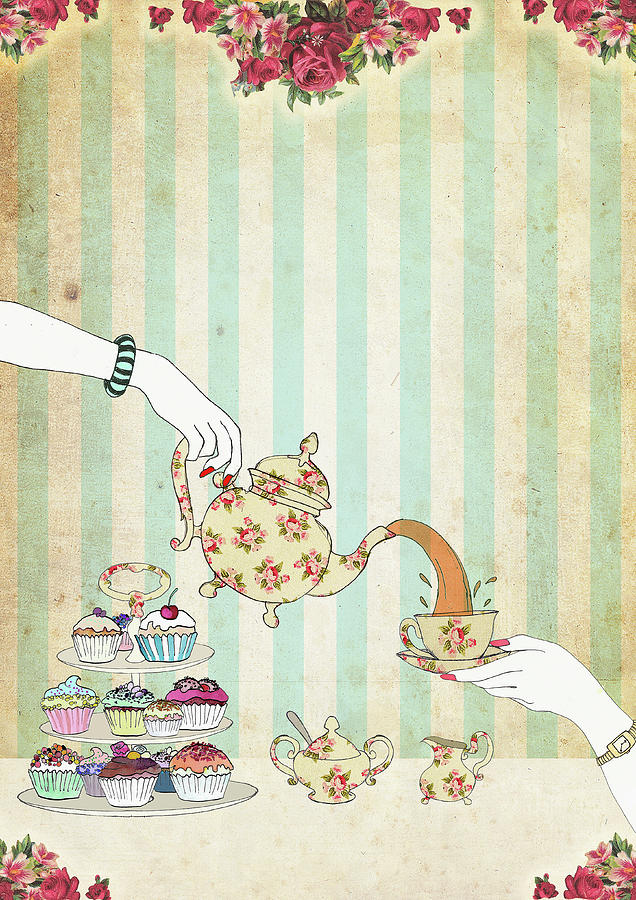 Woman Pouring Tea Above Cupcakes Photograph by Ikon Ikon Images