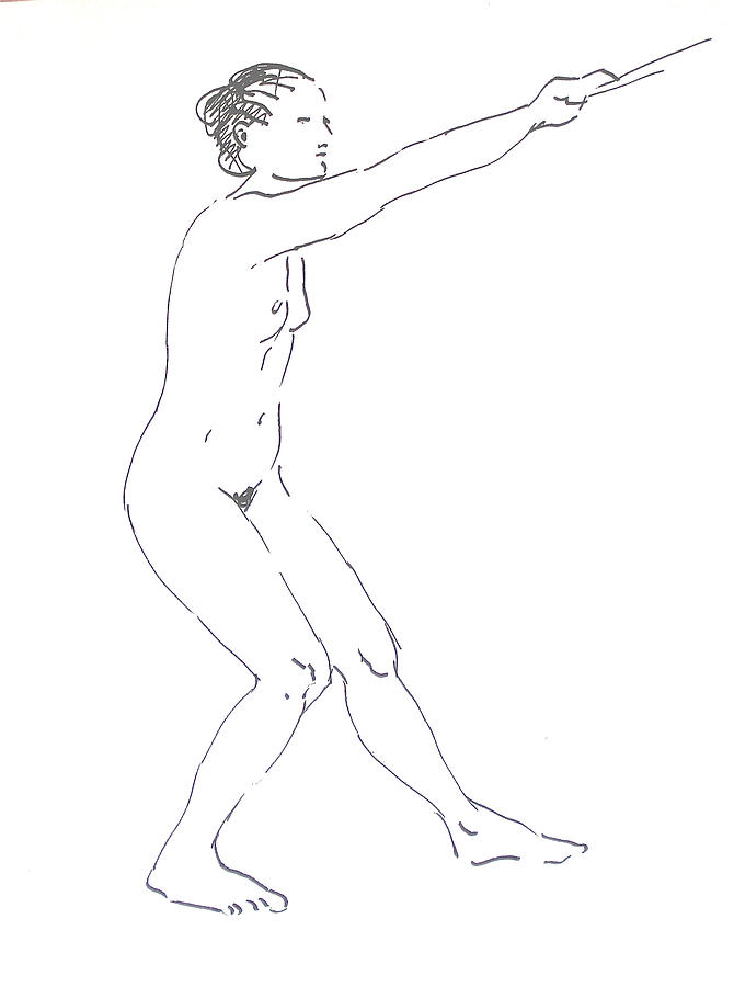 Nude Drawing - Woman pulling rope by Deborah Dendler