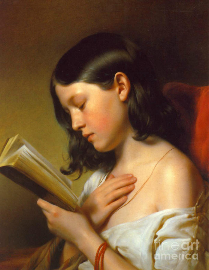 woman reading book art