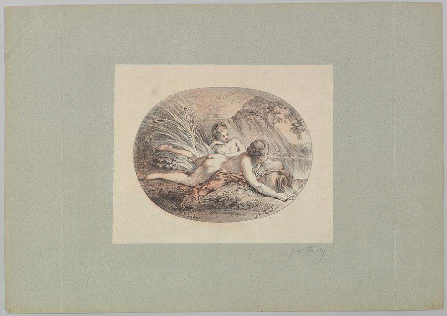 Woman Reclining Upon A Jar From Which Drawing by George William ...