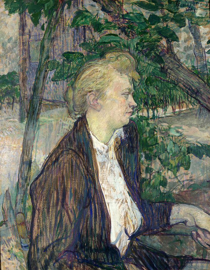 Woman seated in a Garden Painting by Henri de Toulouse-Lautrec