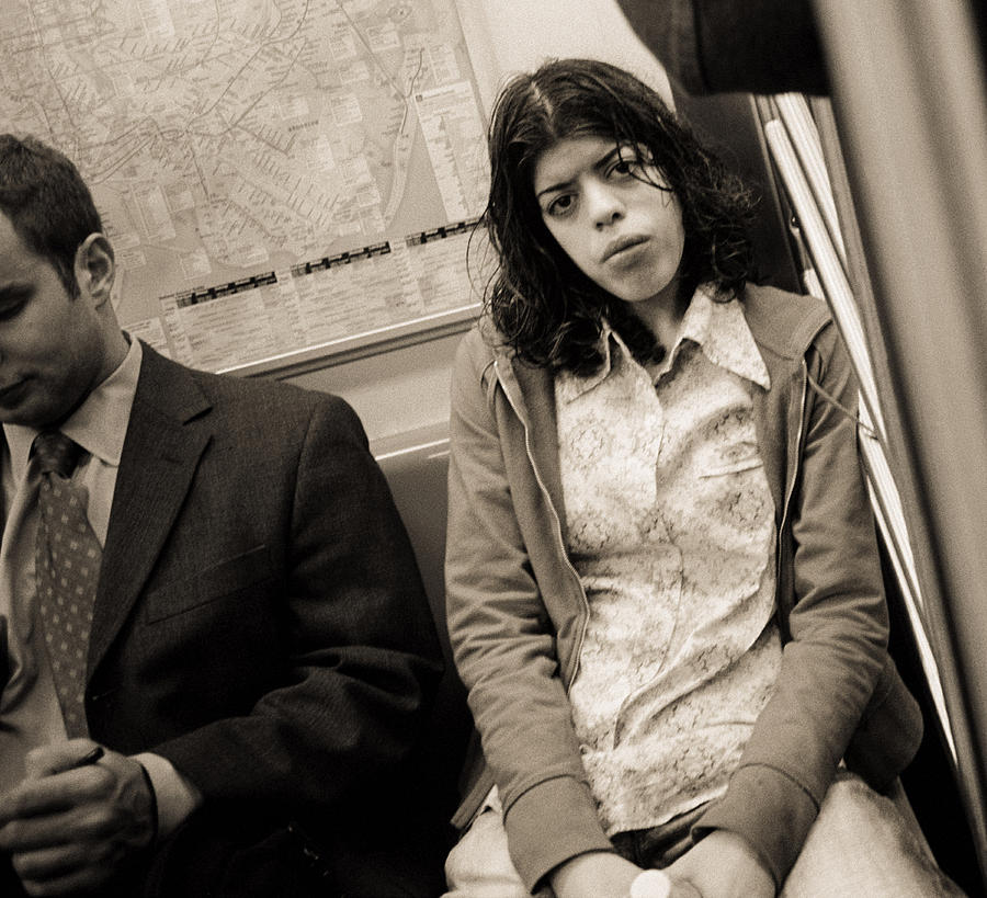 Woman Sitting On A Subway And Staring, 2004 Bw Photo Photograph by Stephen Spiller