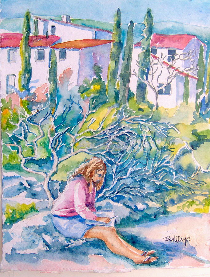 Woman Sketching in Langeduc Roussillon France  Painting by Trudi Doyle