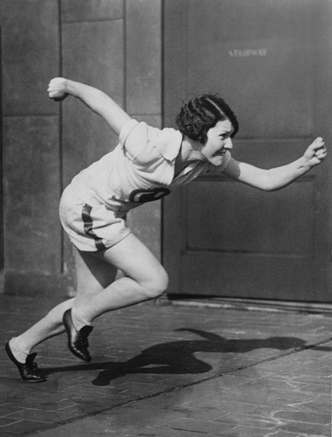 Woman Sprinter Practicing Photograph by Underwood Archives