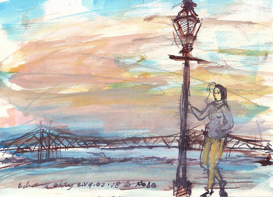 Jackson Drawing - Woman Standing Near Mississippi River by Edward Ching Jackson Drawing - Woman Standing Near Mississippi River by Edward Ching