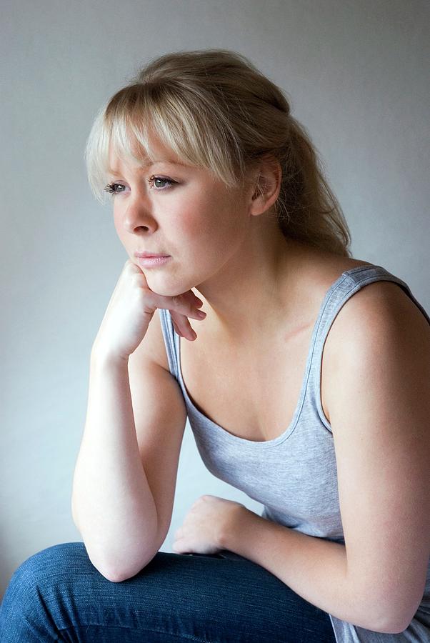 Adult Photograph - Woman Thinking by Suzanne Grala/science Photo Library