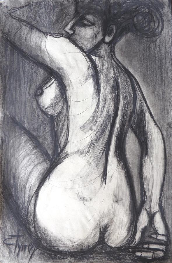 Woman Turning Her Back - Female Nude Drawing by Carmen Tyrrell