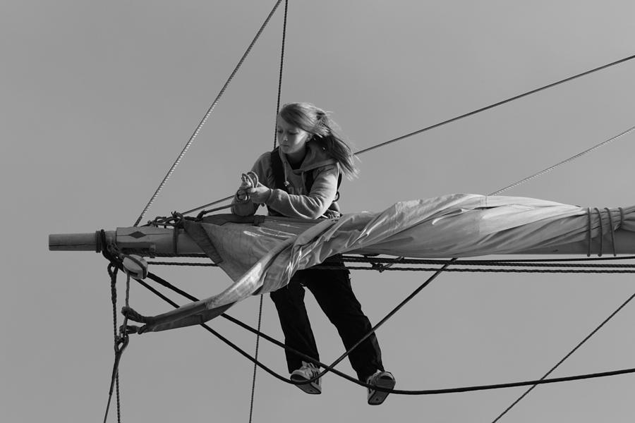 Woman loosening sails - monochrome #1 Photograph by Ulrich Kunst And Bettina Scheidulin