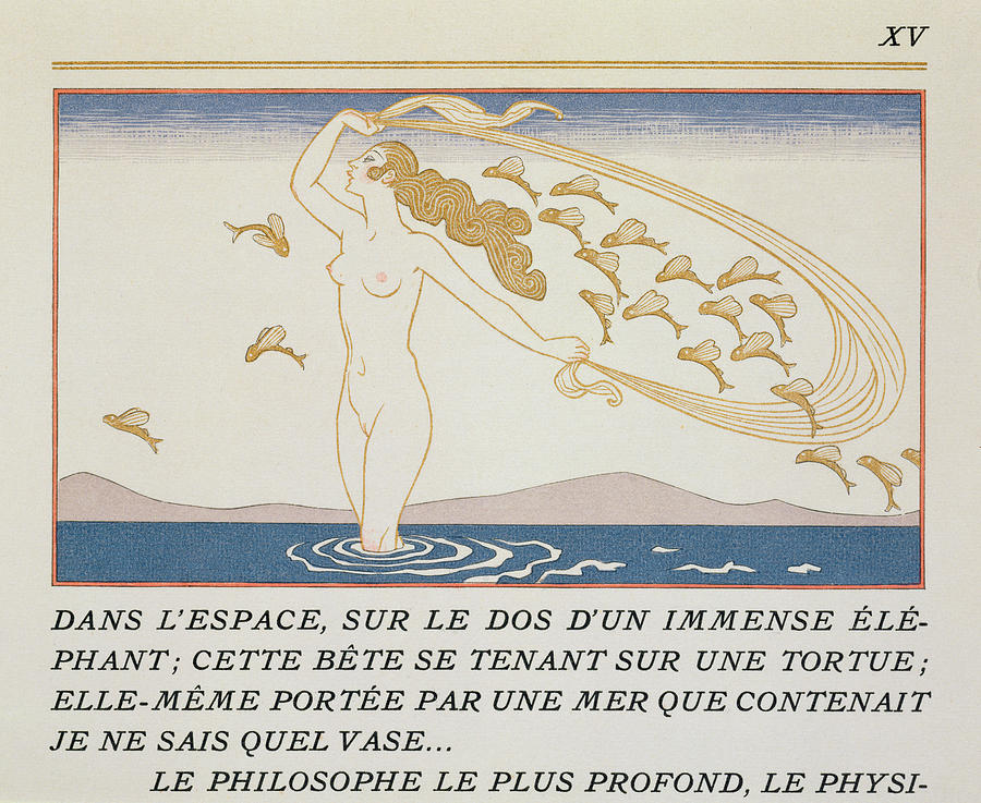 Fish Painting - Woman wading through water by Georges Barbier
