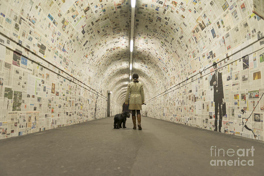 Dog Photograph - Woman walking in a tunnel by Mats Silvan