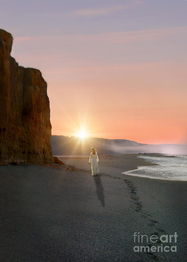 Woman Walking on the Beach at Sunrise Photograph by Jill Battaglia