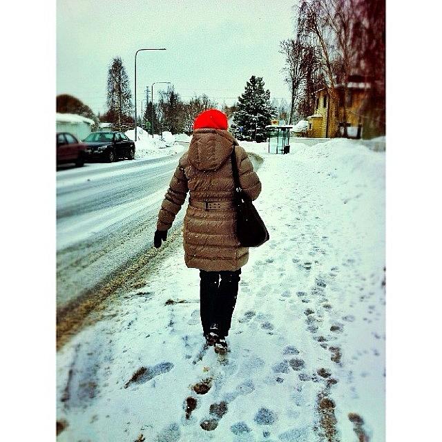 Winter Photograph - Woman Walking To Bus-stop. #blizzard by Gencay Emin