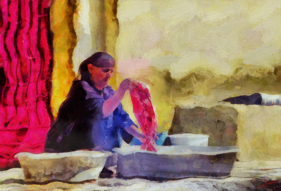 Woman washing Painting by George Rossidis