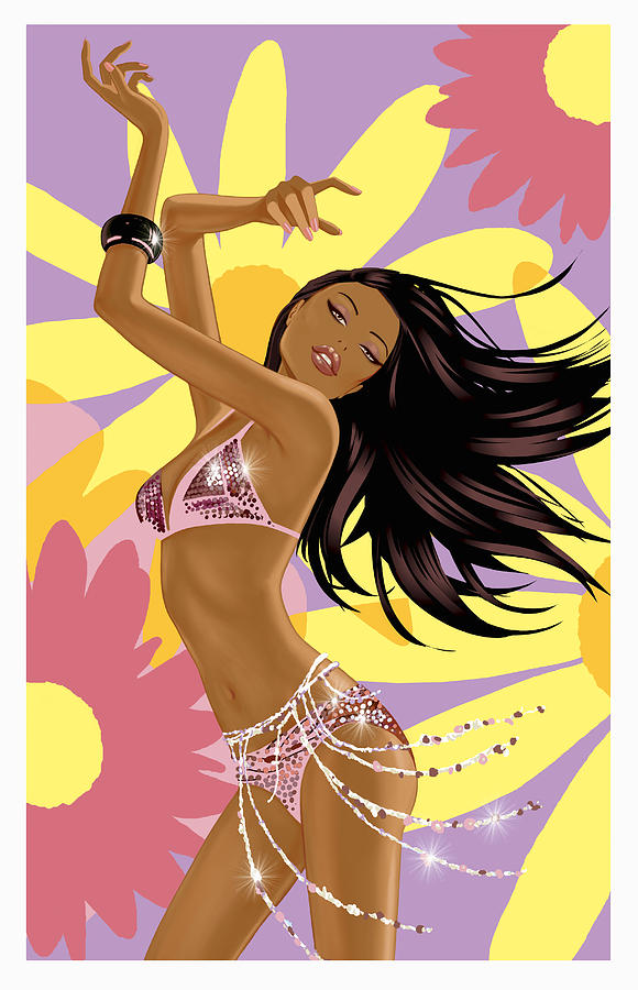 Woman Wearing a Bikini and a bangle Around her Waist Dancing Drawing by Mike Wall